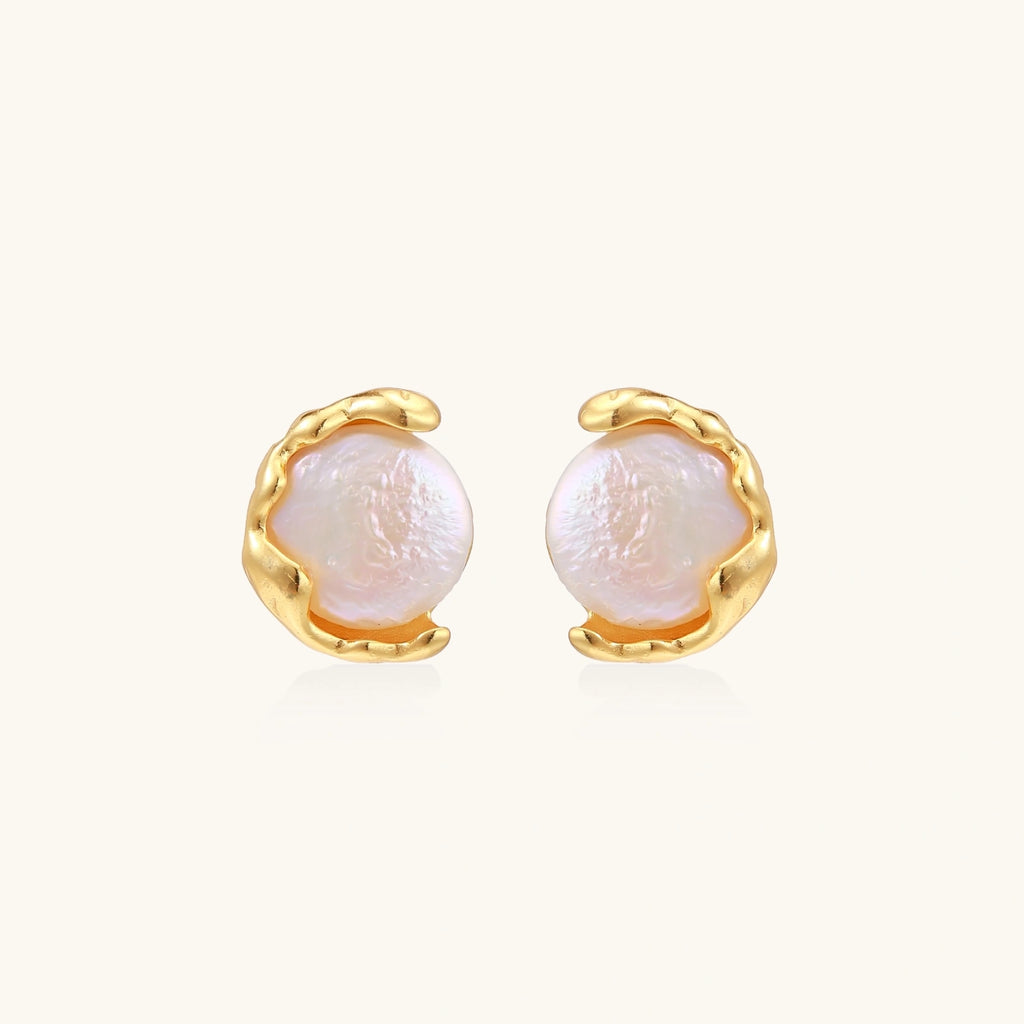 Gold vermeil studs with lustrous pink freshwater pearls in organic crescent settings