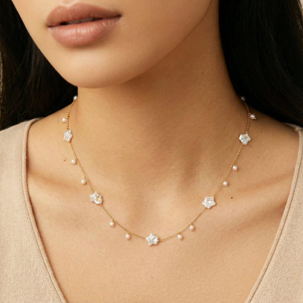 Celestial Pearl Stars Necklace by Yspera